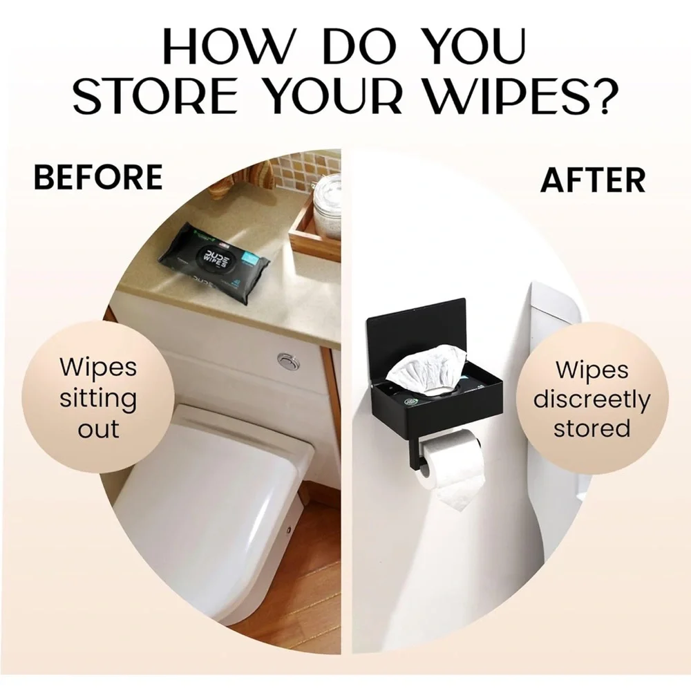 Day Moon Designs Black Toilet Paper Holder with Shelf- 6.5” W x 5” D x 2.5” H